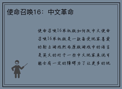 使命召唤16：中文革命